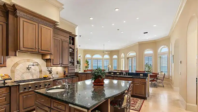 kitchen and family room